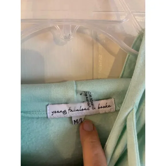 Young Fabulous & Broke Raissa Aqua Dip Hoodie Wm M/L Dolman Snap Long Sleeve - Picture 5 of 6